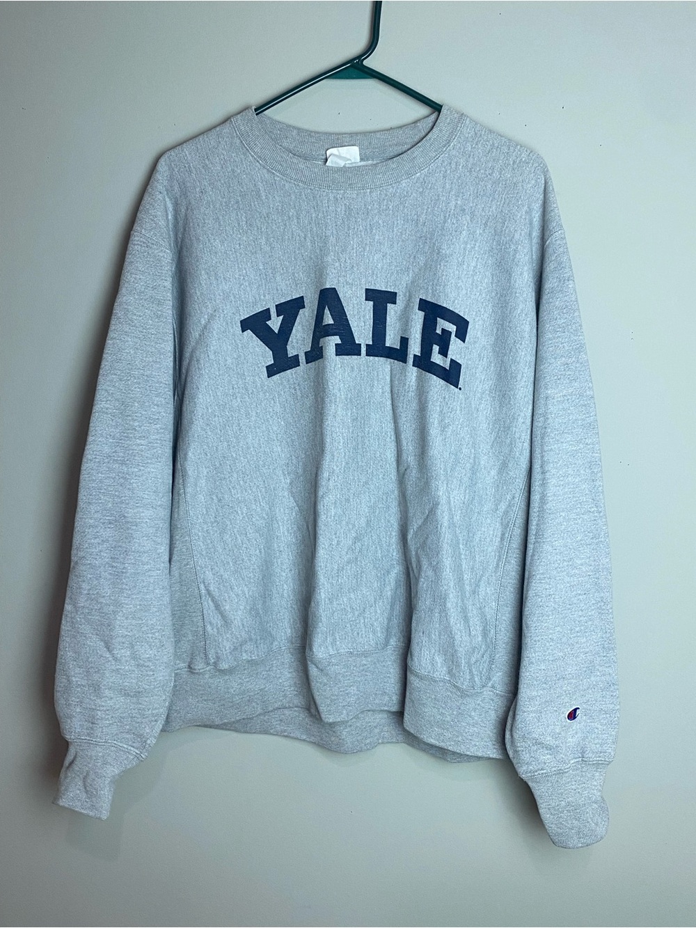 Champion Light Gray Crewneck Sweatshirt with Navy YALE Logo